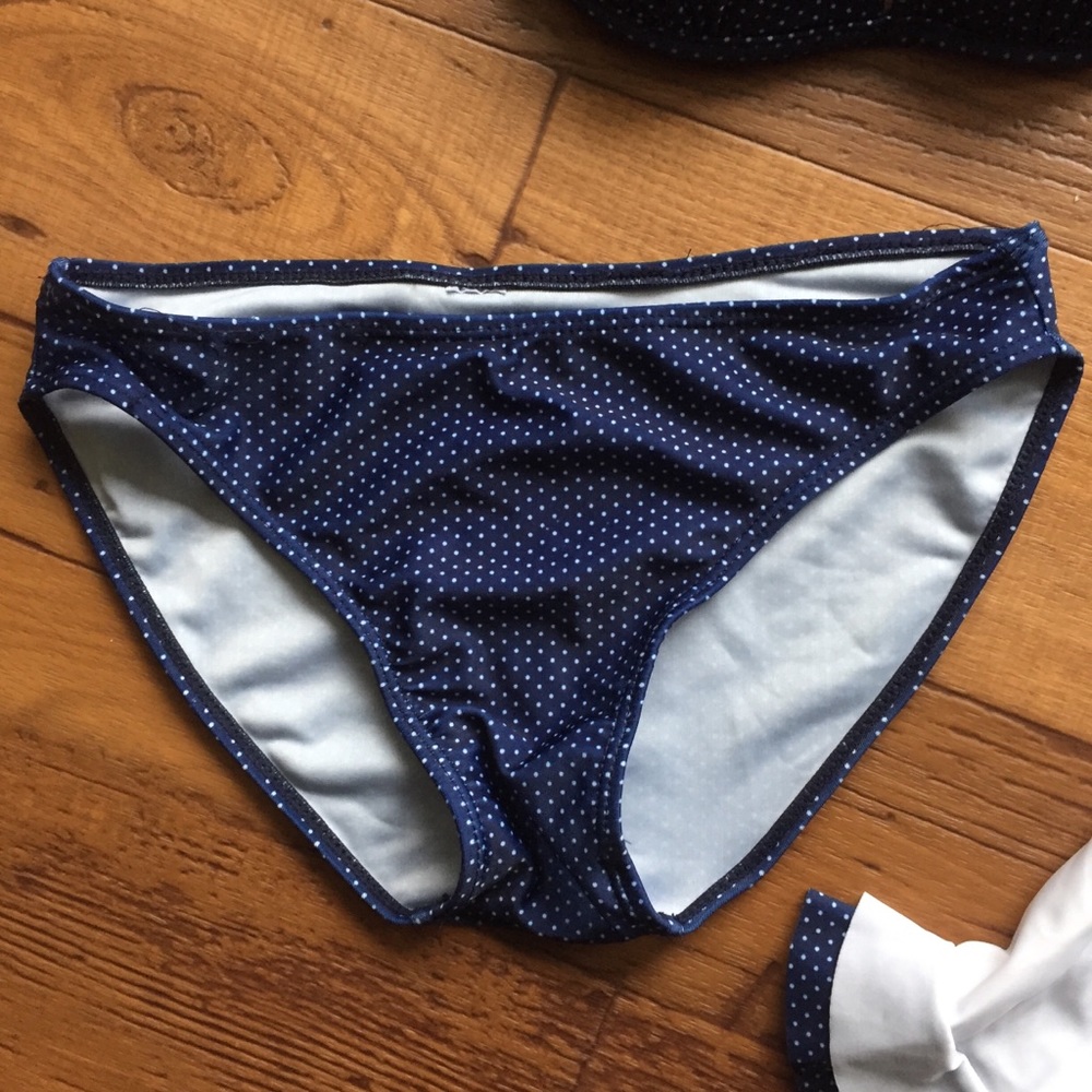 4 PC Swimsuit Bikini Tankini Blue White Striped - Picture 6 of 8
